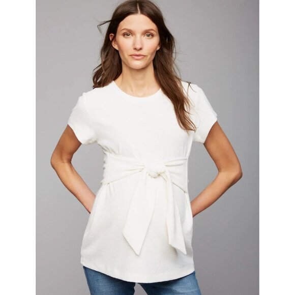 A Pea in The Pod Maternity Tie Top Women's Size Small White Cure Flattering Work - Picture 1 of 9